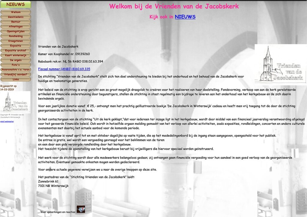 Oude website Vrienden van de Jacobskerk