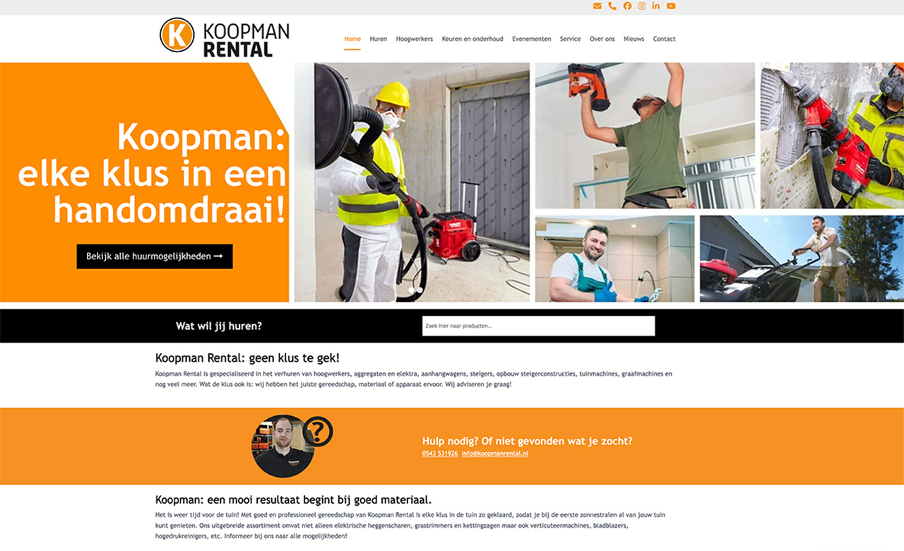 Koopman Rental homepage nieuwe website